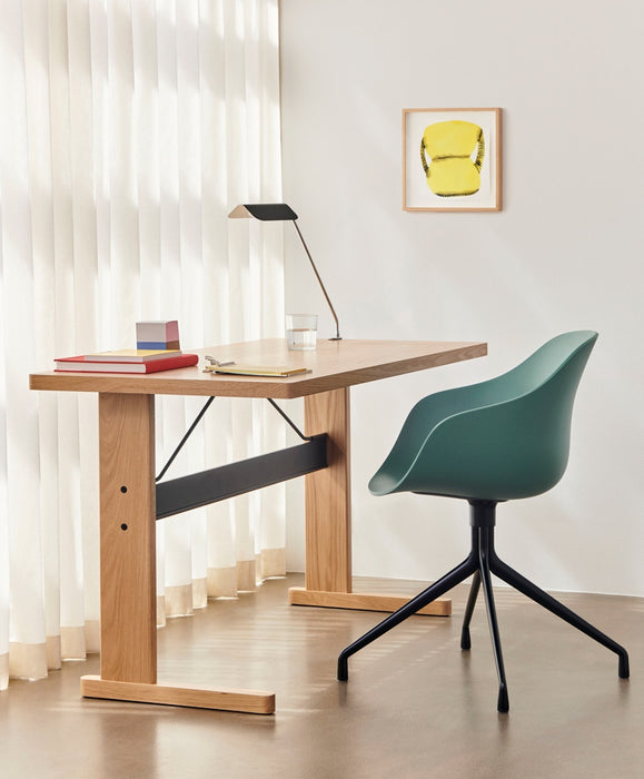 Passerelle Desk Water-based lacquered walnut frame Ink black powder coated crossbar Adjustable gliders - HAY