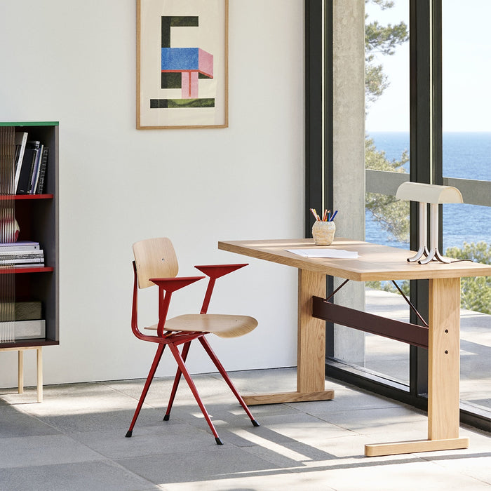 Passerelle Desk Water-based lacquered walnut frame Ink black powder coated crossbar Adjustable gliders - HAY