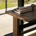 Passerelle Desk Water-based lacquered oak frame Burgundy red powder coated crossbar Adjustable gliders - HAY