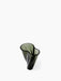 High-angle view of Aer Vase 19, a sculptural vase in dark, smoky green glass with an undulating rim, on a white background.