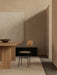An Afteroom Dining Chair Plus with oak back and upholstered seat by an Androgyne Dining Table in a minimalist beige room.