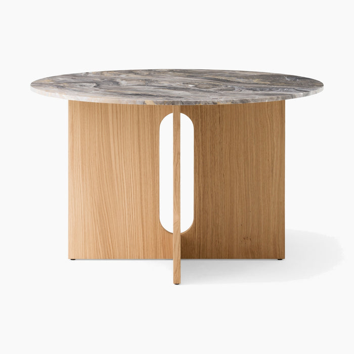 Androgyne Dining Table, Round - Natural Oak | Grey Galaxy Marble