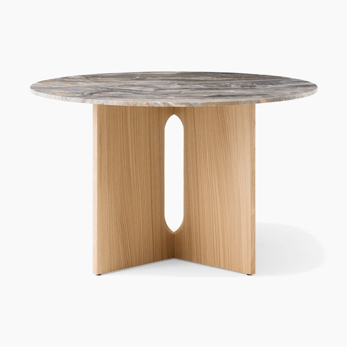 Androgyne Dining Table, Round - Natural Oak | Grey Galaxy Marble