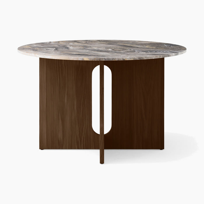 Androgyne Dining Table, Round - Dark Stained Oak | Grey Galaxy Marble