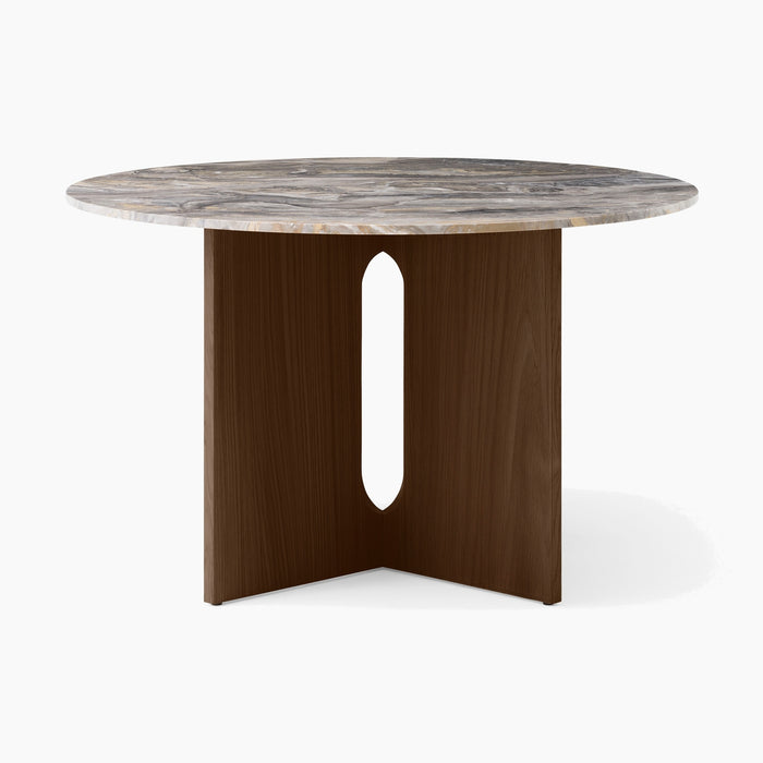 Androgyne Dining Table, Round - Dark Stained Oak | Grey Galaxy Marble