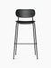 A front-on studio photograph of the Co Bar Chair, Fully Upholstered, showing its black steel frame and dark upholstery.
