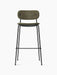 Front view of the Co Bar Chair, fully upholstered in moss green fabric with a slender black powder-coated steel frame.