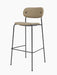 Co Bar Chair, Fully Upholstered, with a slim black metal frame and light brown textured fabric seat and back.