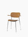 Co Dining Chair, fully upholstered in tan leather with natural oak armrests and a slim chrome frame, on a white background.