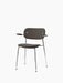 A Co Dining Chair, fully upholstered with armrests, in a dark textured fabric with a slim chrome frame, viewed from an angle.