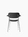 Back view of the Co Dining Chair with armrest, showing the black leather upholstery and sleek chrome frame.