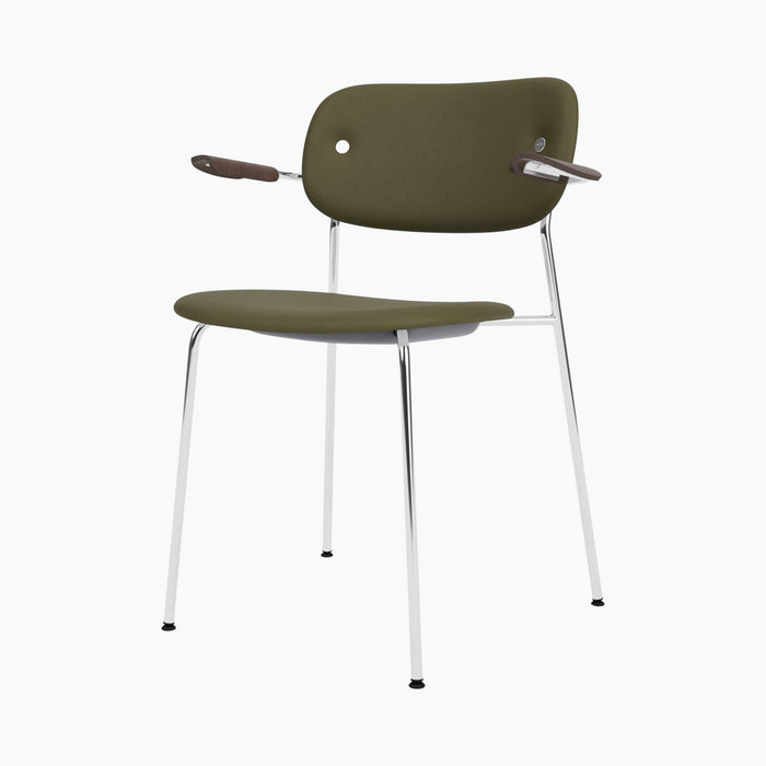 Co Dining Chair, fully upholstered with armrest, Chrome - Dark Stained Oak | Sierra 0441