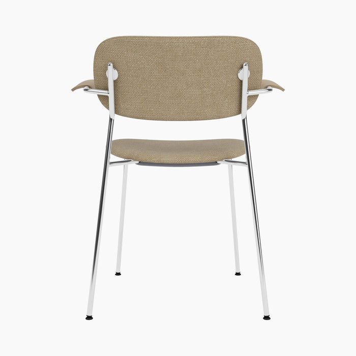 Co Dining Chair, fully upholstered with armrest, Chrome - Natural Oak | Audo Bouclé 02