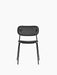 Front view of the Co Dining Chair, fully upholstered in black Dakar leather, with a slender black powder-coated steel frame.