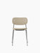 Front view of the Co Dining Chair, fully upholstered in textured, light beige bouclé fabric, with a slender chrome frame.
