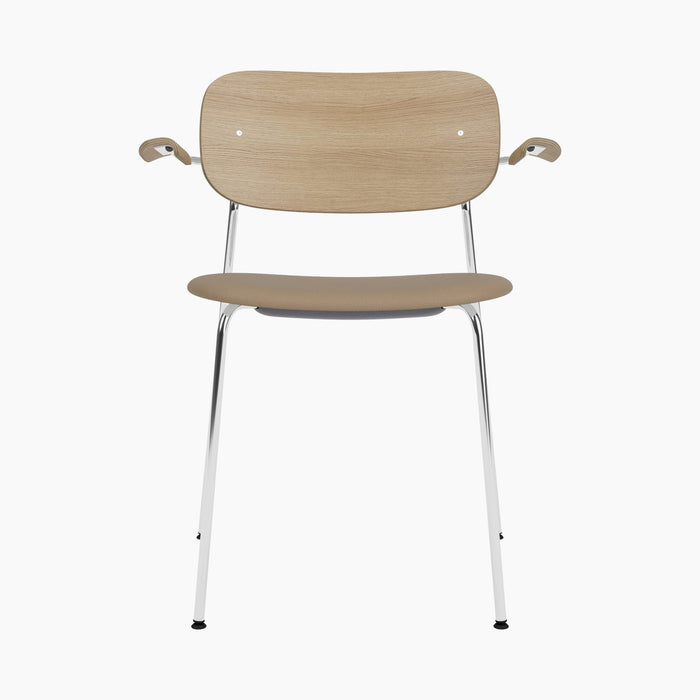 Co Dining Chair, upholstered seat with armrest, Chrome - Natural Oak | Sierra 1611