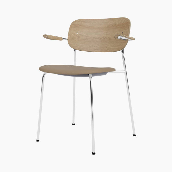 Co Dining Chair, upholstered seat with armrest, Chrome - Natural Oak | Sierra 1611