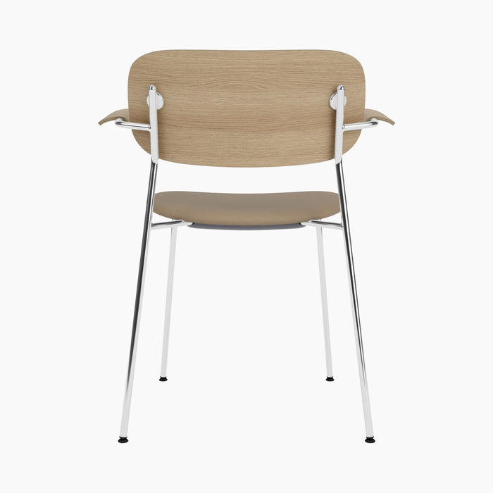Co Dining Chair, upholstered seat with armrest, Chrome - Natural Oak | Sierra 1611