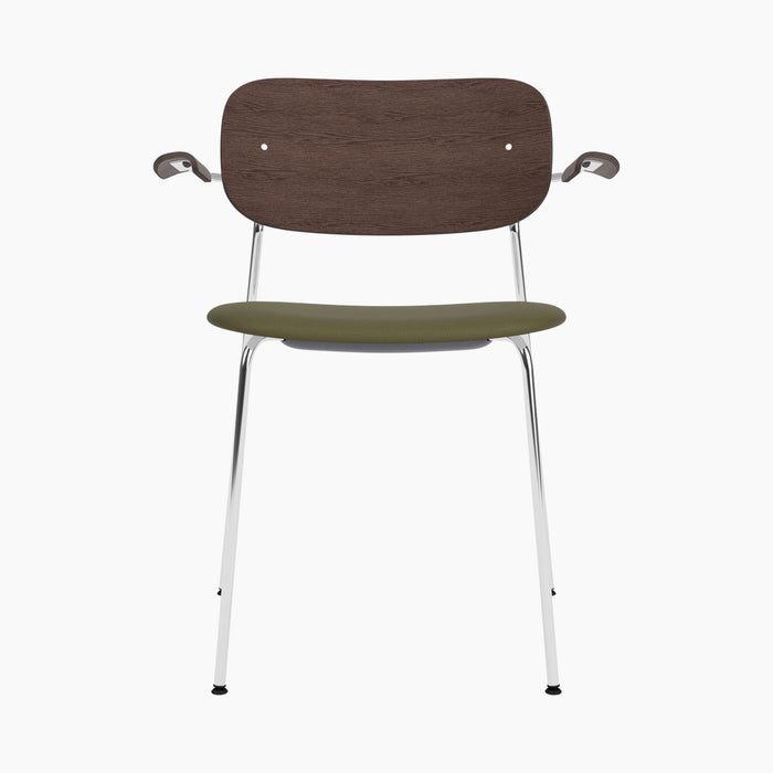 Co Dining Chair, upholstered seat with armrest, Chrome - Dark Stained Oak | Sierra 0441