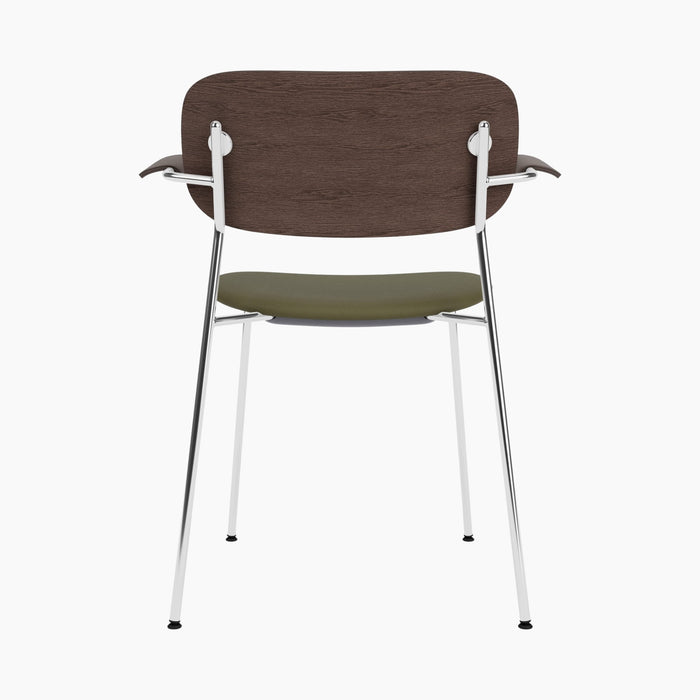 Co Dining Chair, upholstered seat with armrest, Chrome - Dark Stained Oak | Sierra 0441