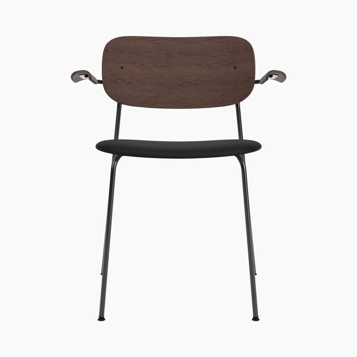 Co Dining Chair, upholstered seat with armrest, Black Frame - Dark Stained Oak | Sierra 1001