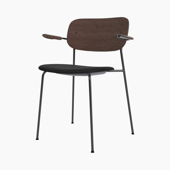Co Dining Chair, upholstered seat with armrest, Black Frame - Dark Stained Oak | Sierra 1001