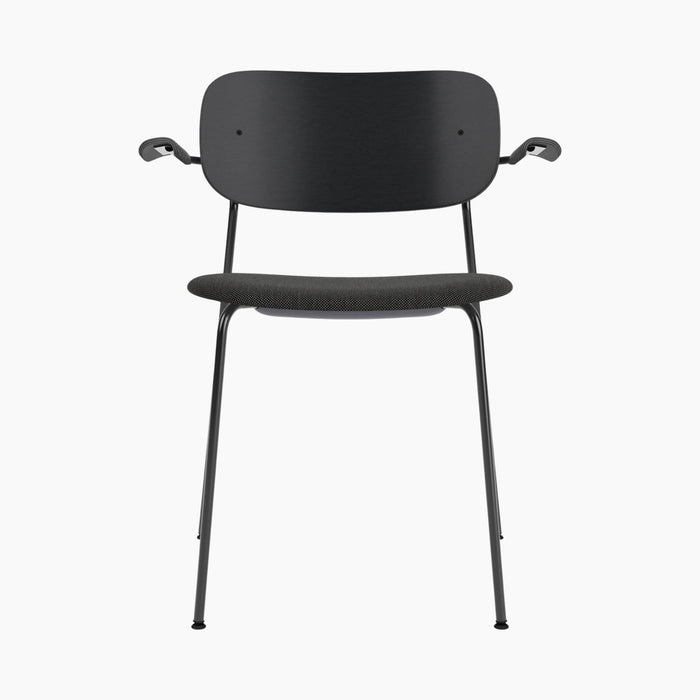 Co Dining Chair, upholstered seat with armrest, Black Frame - Black Oak | Re-wool 0198