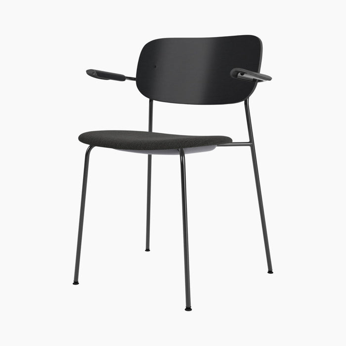 Co Dining Chair, upholstered seat with armrest, Black Frame - Black Oak | Re-wool 0198