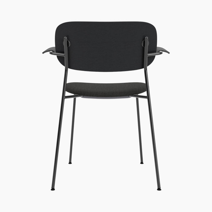 Co Dining Chair, upholstered seat with armrest, Black Frame - Black Oak | Re-wool 0198