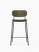 Front view of the Co Counter Chair, Fully Upholstered, with a moss green fabric seat and backrest on a black steel frame.