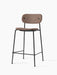 Co Counter Chair, Fully Upholstered, showing its light brown fabric seat and backrest on a black steel frame.