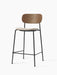 Co Counter Chair, Seat Upholstered, with a dark stained oak back, light upholstered seat, and black steel frame.