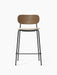 Front view of the Co Counter Chair, Seat Upholstered, with a dark stained oak backrest, cream seat, and black steel frame.