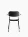 Front view of the Co Dining Chair with armrest in black oak veneer and black powder-coated steel frame on a white background