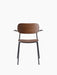 Front view of the Co Dining Chair with armrests, featuring a smoked oak veneer seat and back on a slender, black steel frame.