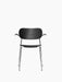 Front view of the Co Dining Chair with Armrest, featuring a black oak veneer seat and backrest set on a slender chrome frame.