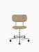 Front view of the Co Task Chair, fully upholstered in beige fabric, with polished aluminium five-star base and black casters.