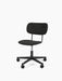 Angled view of the armless Co Task Chair, fully upholstered in dark fabric with a black five-star base and casters.