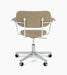 Back view of the Co Task Chair with beige upholstery and armrests, on an aluminium five-star base with casters.