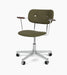 Co Task Chair with olive green upholstery, dark wood armrests, and a polished aluminium five-star base with casters.