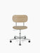 Front view of the Co Task Chair with a natural oak backrest, beige upholstered seat, and a polished aluminium base on wheels.