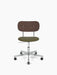 Co Task Chair with a dark stained oak backrest, green upholstered seat, and polished aluminium base with castors.