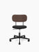 Front view of the Co Task Chair with a dark stained oak backrest, black upholstered seat, and a black five-star swivel base.