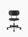 Front view of the Co Task Chair with a black wood backrest, dark upholstered seat, and a black five-star base with wheels.