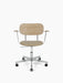 Co Task Chair with a natural oak backrest, beige upholstered seat, and polished aluminium armrests and base.