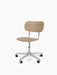 The Co Task Chair, Veneer. Natural oak seat and backrest on a polished aluminium frame and base with five black wheels.