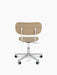 Back view of the Co Task Chair, Veneer, natural oak seat and backrest on a polished aluminium swivel base with wheels.