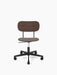 Front view of the Co Task Chair, Veneer, featuring a dark stained oak seat and back on a black five-star base with wheels.