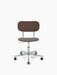 Front view of the Co Task Chair, Veneer, in dark stained oak with a polished aluminium five-star swivel base and castors.
