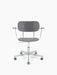 Front view of the Co Task Chair, Veneer, with a dark wood seat, chrome armrests, and a polished aluminum base with casters.
